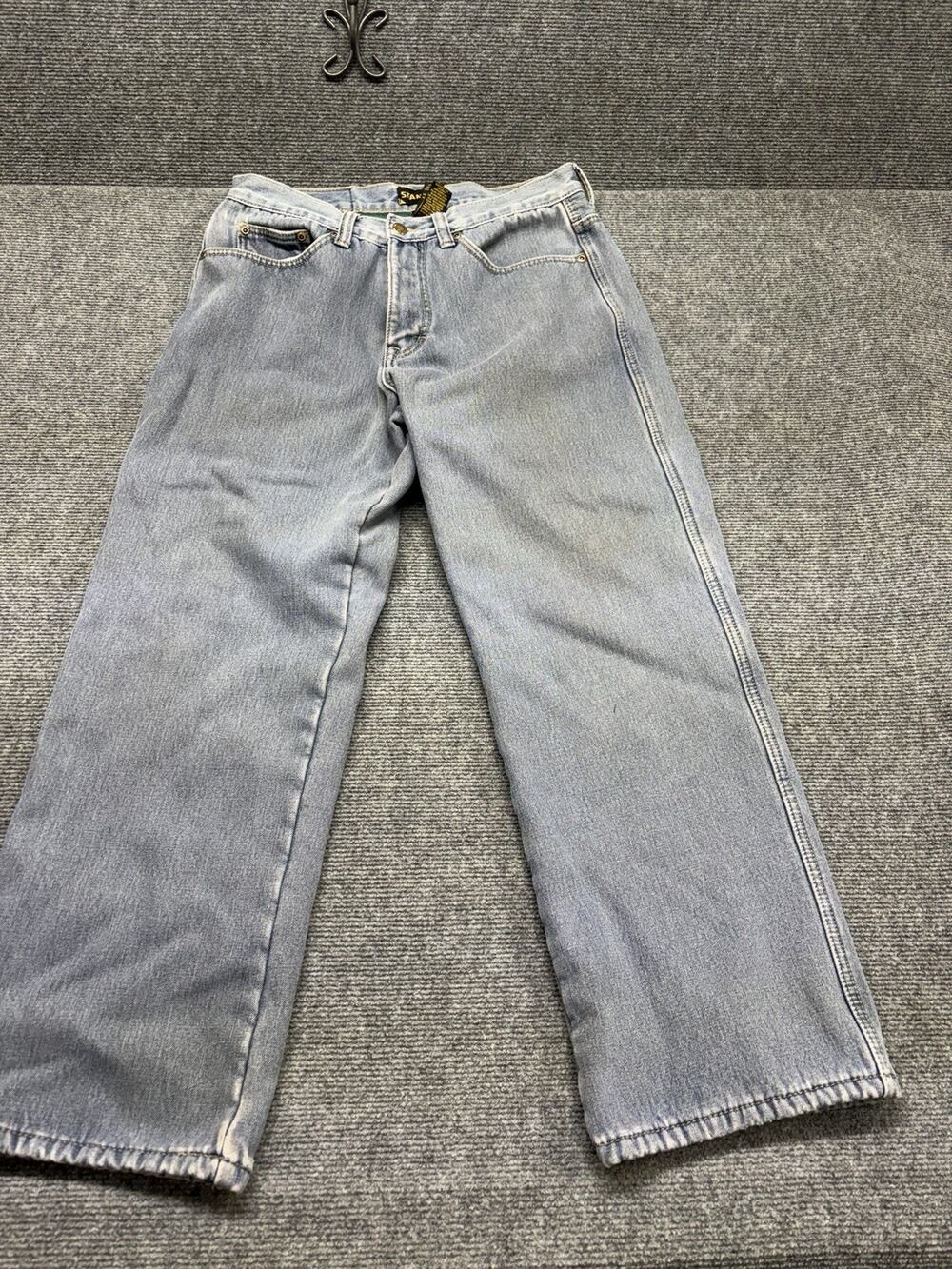 Stanley Fleece Lined Denim Jeans Mens Size 32/30 Blue Straight Distressed *READ*